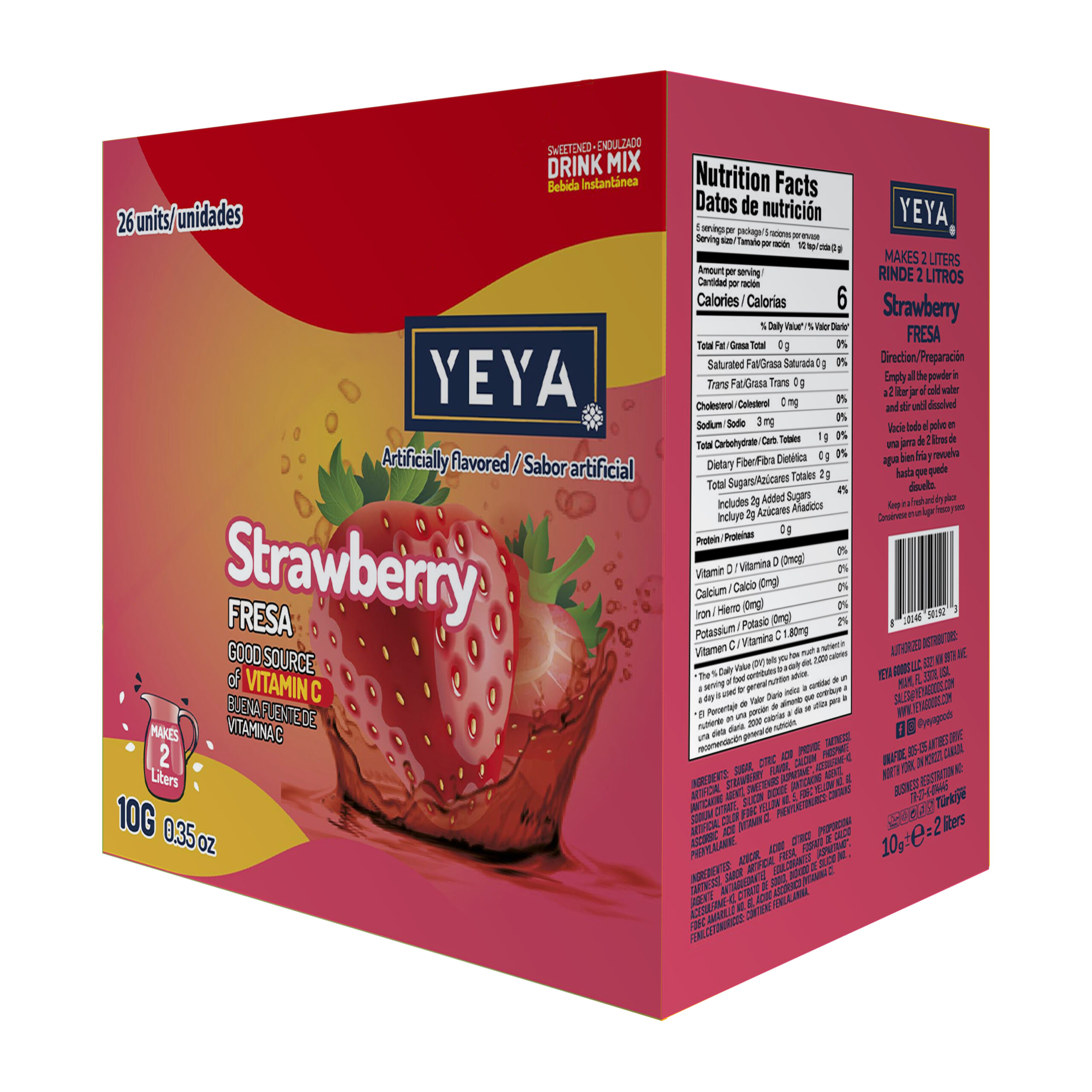 mockup-x26-fresa-back.jpg Refresco Instantáneo Sabor Fresa | YEYA | Caja de 26 unidades de 10g - Imagen 1