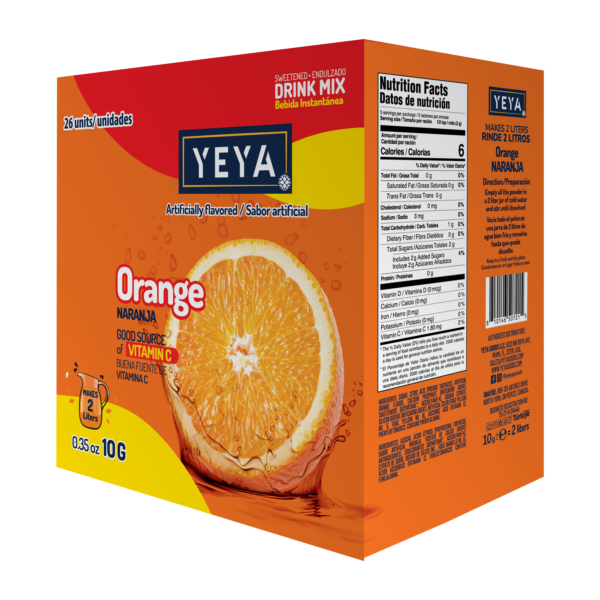 Refresco Instantáneo Sabor Naranja | YEYA | Caja de 26 unidades de 10g