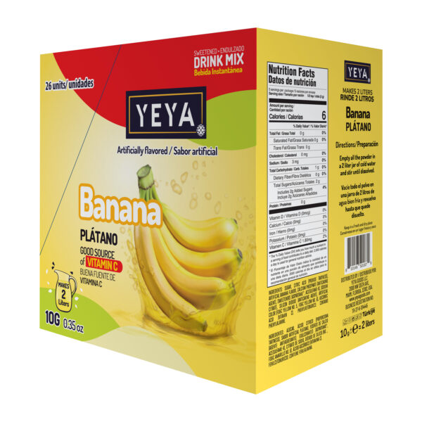 Refresco Instantáneo Sabor Plátano | YEYA | Caja de 26 unidades de 10g