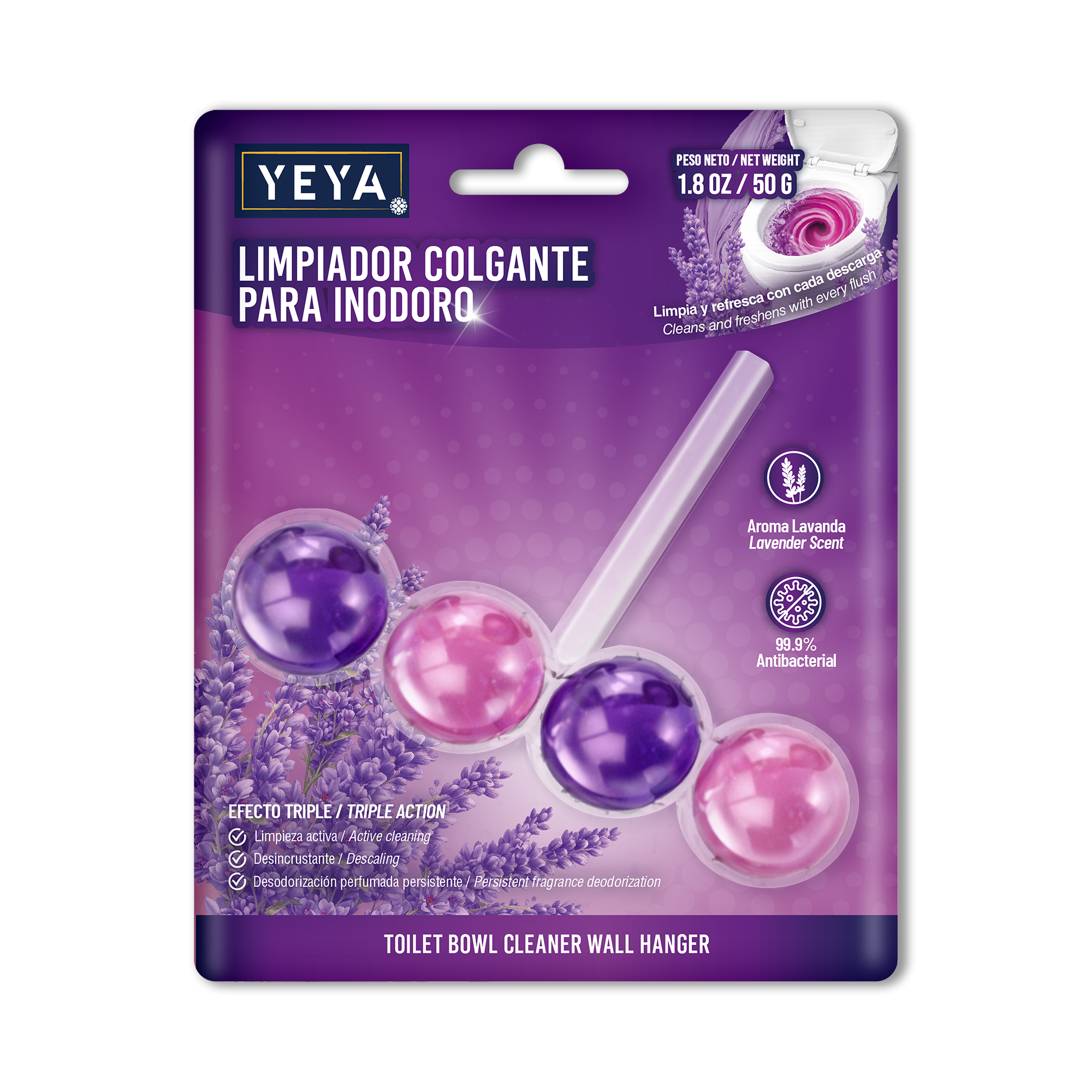 Limpador_Inodoro_Lavanda_50g_YEYA Limpiador Colgante para Inodoro con Aroma Lavanda | YEYA | 50 g - Imagen 1