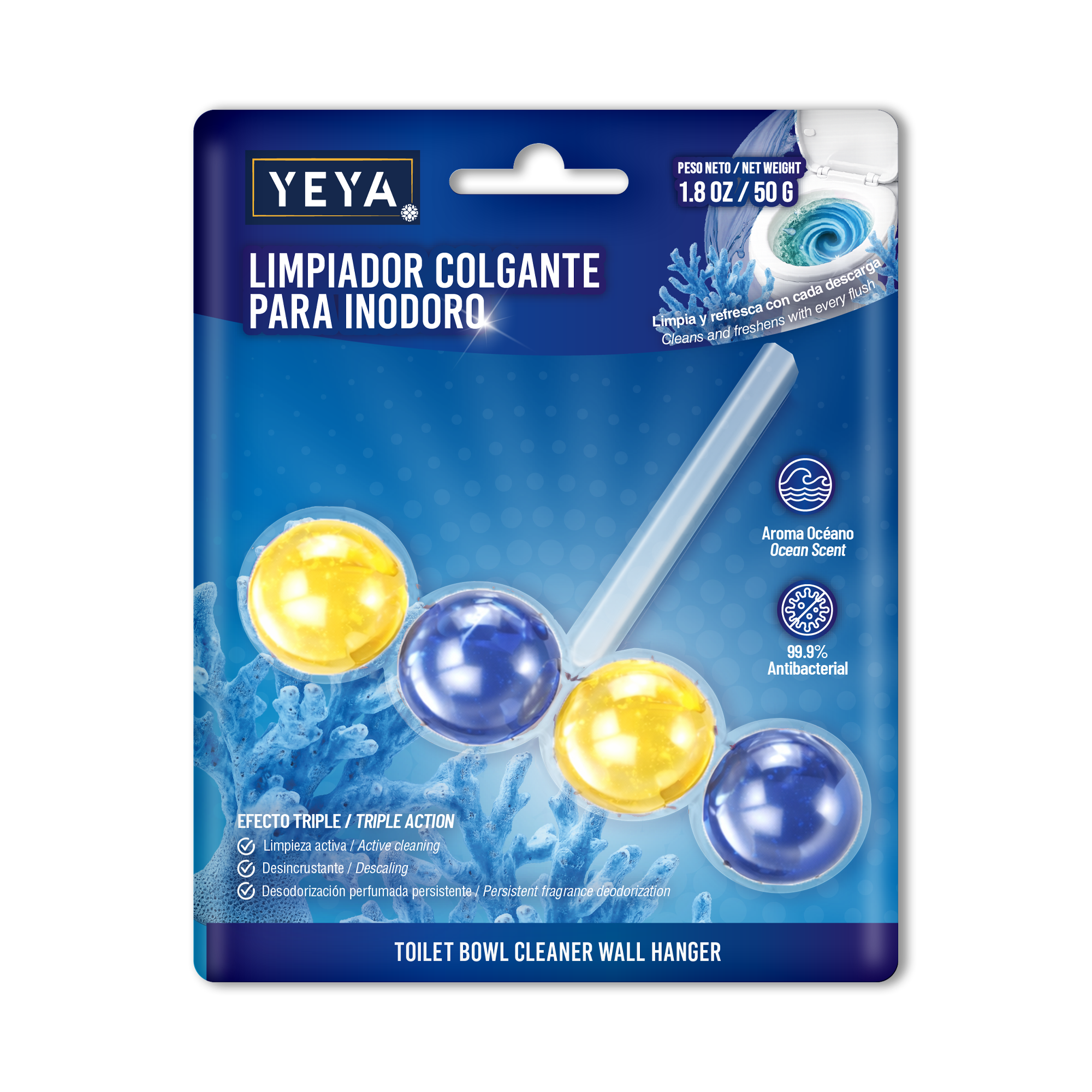 Limpiador_Colgante_50g_Front_YEYA Limpiador Colgante para Inodoro con Aroma Océano | YEYA | 50 g - Imagen 1